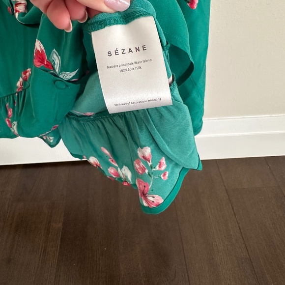 Sezane Silk Floral Button V-Neck Blouse - Picture 6 of 10